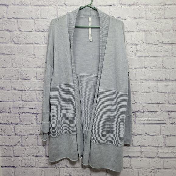 Lululemon Sit In Lotus Wrap II Sweater Size 8 Heathered Chambray Merino Wool - Picture 1 of 10